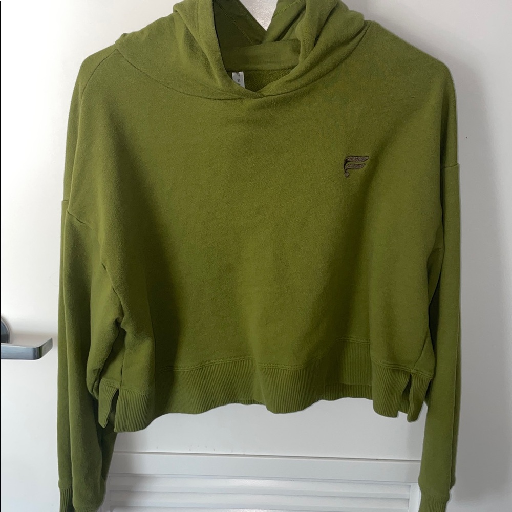 Fabletics Womens Cindy  Dark Sage Green Cropped Hooded Sweatshirt size small - Picture 4 of 4